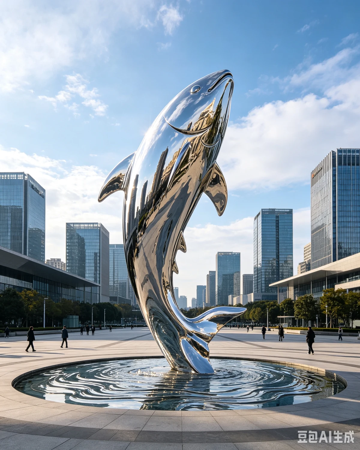 Modern Dolphin Water Sculpture