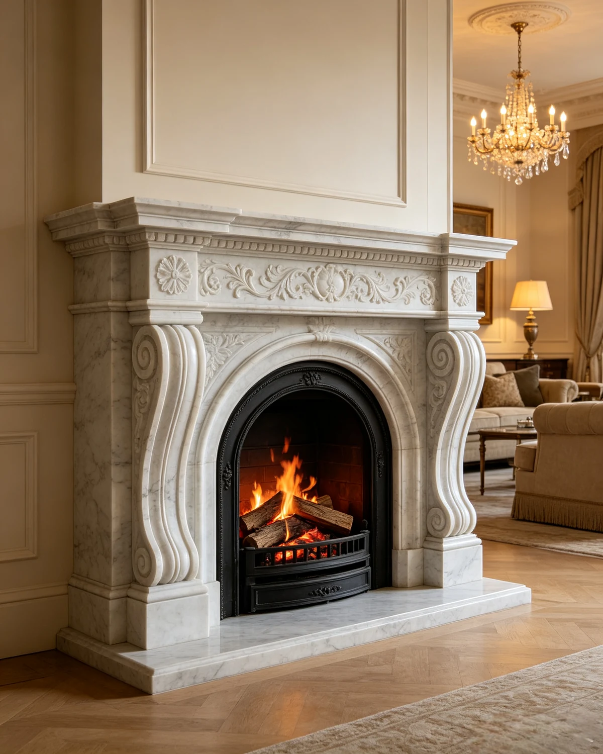 Carved Stone Fireplace Mantel